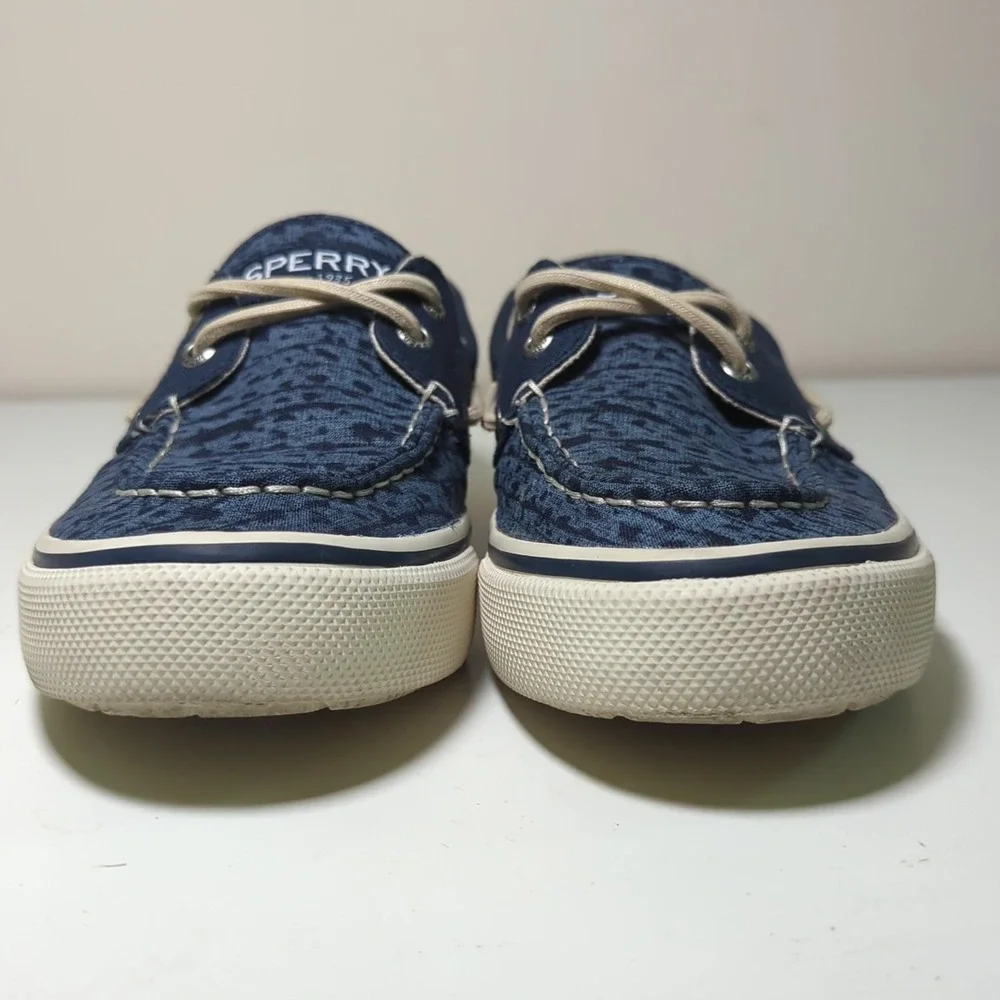 Sperry Top-Sider Bahama Boat Shoes Indigo Blue Koi Canvas 2 Eye Apron Toe Mens 7
